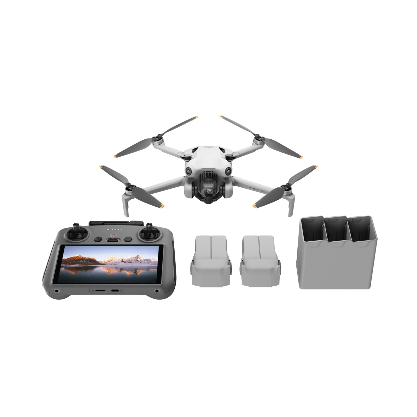 DJI Mini 4 Pro Fly More Combo con DJI RC 2 (radiocomando con schermo), mini drone con telecamera, meno di 249 g, autonomia di volo di 34 minuti, 2 batterie extra, C0