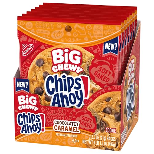 CHIPS AHOY! BIG CHEWY CHOCOLATE CHIP COOKIES, CHOCOLATEY CARAMEL, 14 SNACK PACKS (1 COOKIE PER PACK)