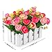 Louis Garden Artificial Flowers Fake Rose in Picket Fence Pot Pack - Mini Potted Plant (Pink)