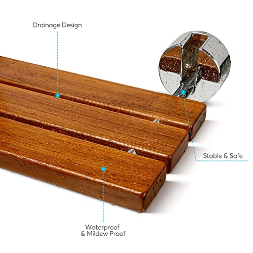 OasisSpace 20” Teak Folding Shower Seat Bench, Medical Wall Mounted Fold Down Shower Seat, 400