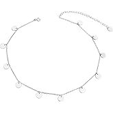 Sterling Silver Jewelry Choker Necklace Pendant Disc Chain Statement Necklace For Women 13+3 inches