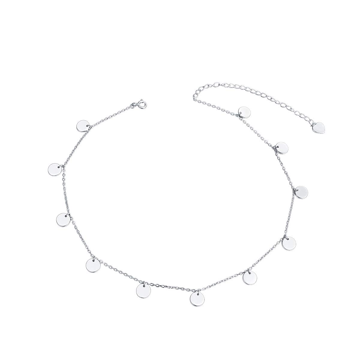 Flyow Choker Necklace S925 Sterling Silver for Women Teen Girls Adjustable Chain Layering Dainty Simple Chokers (round)