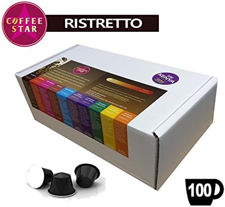 100 Coffeestar Ristretto Nespresso Compatible Capsules - Short, Strong and Concentrated - Intensity 10