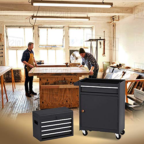 Removable Tool Chest,5-Drawers Tool BOX,Tool Chest with Wheels (2PCS Lockable) and Drawers,Tool Storage with Tray and Cabinet,Organizer(Black)