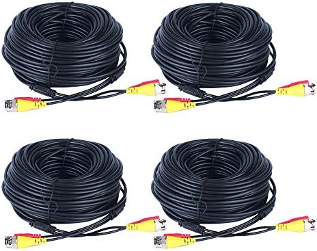 Nextoner Video Power BNC Cables Pre-made All-in-One Extension Wire Cord for CCTV Security Surveillance Camera DVR System DC Connector 100ft 30M 4 Pack