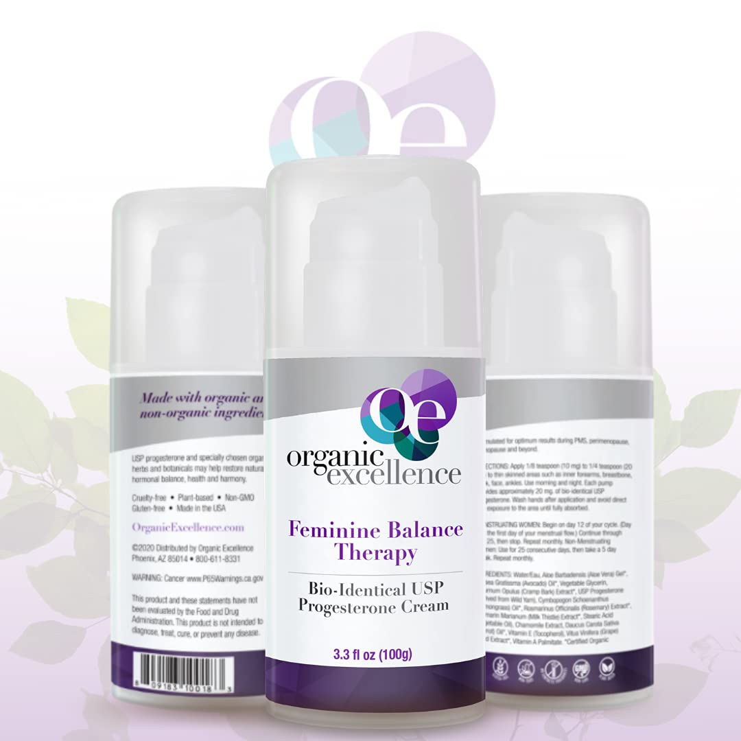 Organic Excellence Progesterone Cream for Women, Natural Bio-Identical Progesterone Supplement for Hormonal Balance and Support - PMS, Perimenopause, Menopause, 3.3 fl oz