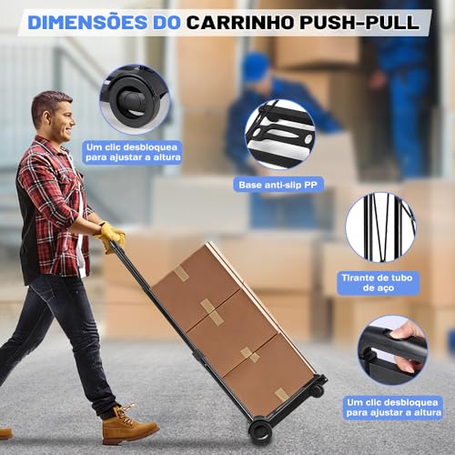 Carrinho de Carga Dobrável, Carrinho Plataforma de Mão Dobrável, Ajuste de Altura em 3 Posições, Capacidade Máxima de Carga de 70 kg