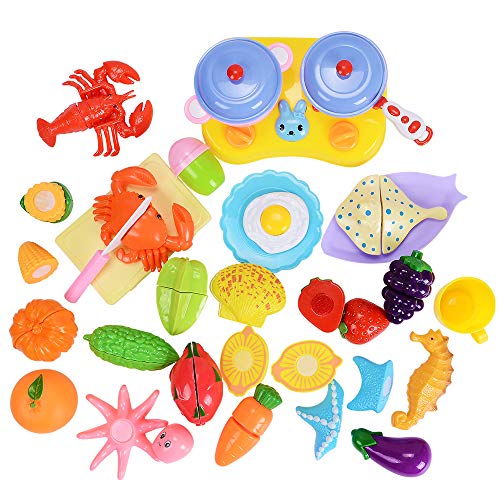 NextX Play Food for Kids Kitchen, Pretend Play Kitchen Accessories Set, Cutting Fruits Vegetables Kitchen Toy for Boys Girls