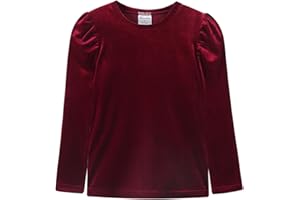 Noomelfish Girls Velvet Puff Long Sleeve Shirt Casual Solid Pleated Blouse Tops (5-12 Years)