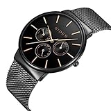 Watch,Watches Men ,Stainless Steel Classic Luxury Business Casual Watches Waterproof Multifunctions Quartz Milanese Mesh Band Wrist Watch (Black)