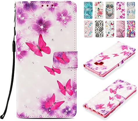 Samsung Galaxy Note 9 Leather Wallet Case, Universecase Samsung Galaxy Note 9 Flip Case Cover Butterfly purple 3D Painted Book Style Premium PU Full Body Protection with Kickstand Function Magnetic Closure Card Slots Holster Purse, Soft TPU Thin Silicone Inner Back Cover 360 degrees Protective Skin Cover for Samsung Galaxy Note 9