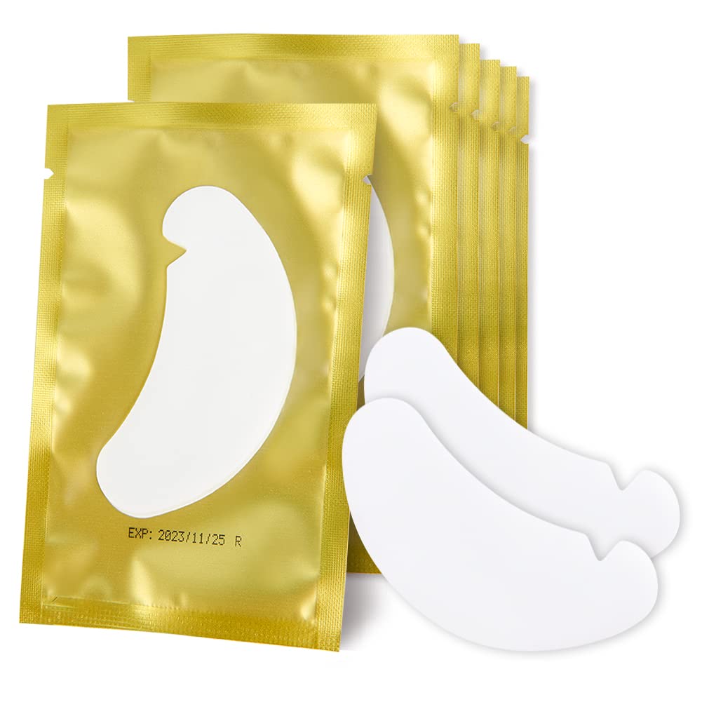 50Pairs Eyelash Extension Pads Under Eye Gel Pads Lash Pads Lint Patches Under Eye Patches Eye Pads for Eyelash Extensions (Gold)