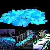 Unime Glow in The Dark Garden Pebbles Stones for Yard and Walkways Decor, DIY Decorative Luminous Stones in Blue (100 PCS)