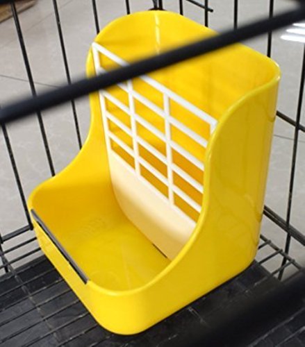 Plastic Pet Rabbits/Chinchillas/Guinea Pigs 2 In 1 Feeder Bowls Double use for grass/food, Ideal for Small Animals (Yellow) - Thumbnail 3