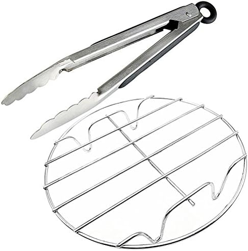 Cooling Rack Round Baking Stainless Steel and Coiled Spring Utility Tongs for Air Fryer Instant Pot Pressure Cooker Tool (Round Rack 7Inch + Tongs 9Inch)