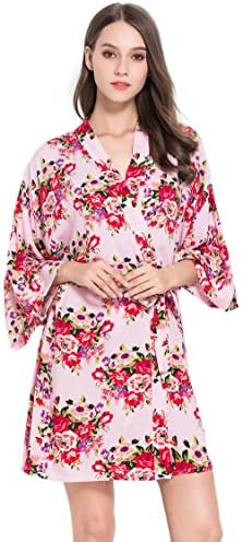 Floral Cotton Robe, Bridesmaid, Bride, Wedding by Modern Celebrations (Pink)