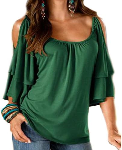 SUNTTON Womens Cold Shoulder 3/4 Sleeve Casual Loose T-Shirt Blouse Tops