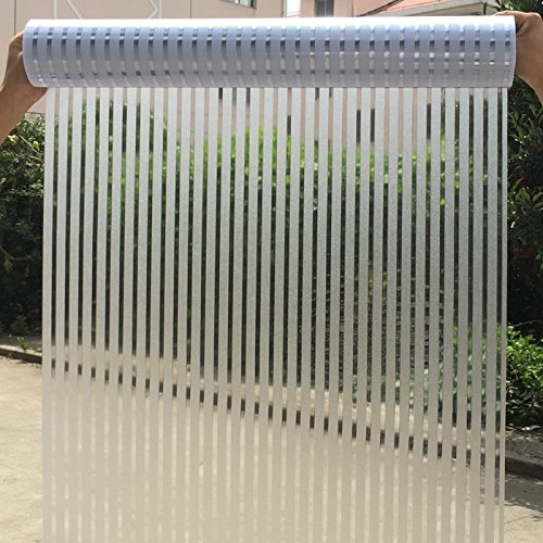 Privacy Strip Window Film Static Cling Office Glass Door Film, Non Adhesive Window Cling/Removable/Heat Control/Anti UV for Office,Meeting Room,17.5In. By 78.7In.