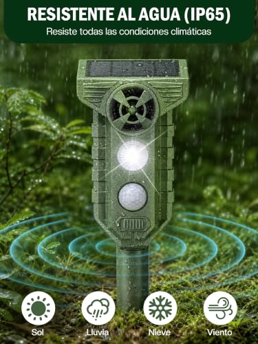 Espantapajaros Exterior Ahuyentador de Pajaros : Repelente Gatos Solar Ultrasonidos con Luz LED Flash IP65 Impermeable- Auyentadores de Palomas Potente para Jardín de Patio Césped Amplio Alcance Verde