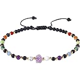 Xfoxstal Reiki 7 Chakra Beaded Anklet Raw Amethyst Ankle Bracelets for Women Spiritual Crystals Meditation Yoga Foot Jewelry