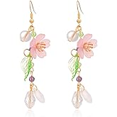 Flower Earrings Pink Flower Dangle Earrings for Women Party Prom Dresses Accessories Trending Jewelry