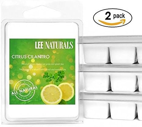 Lee Naturals Classics - (2 Pack) CITRUS CILANTRO Premium All Natural 6-Piece Soy Wax Melts. Hand Poured Naturally Strong Scented Soy Wax Cubes