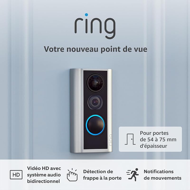 Judas vidéo sans fil Ring (Door View Cam) | Pour portes de 54 à 75 mm d'épaisseur (version recommandée) | Sonnette sans fil avec caméra, vidéo HD 1080p et Wi-Fi | Essai Ring Home gratuit 30 j.