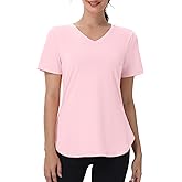 Kaleforneo Womens Workout Tops Short Sleeve T Shirts Moisture Wicking Yoga Gym Running Hiking V Neck Athletic Tee