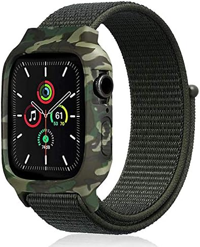 NikalaJP Apple Watch ケース バンド 迷彩 一体型 ナイロン+TPU カモフラージュ AppleWatch Series1/2/3/4/5/6/SE対応 (38/40mm, グリーン)