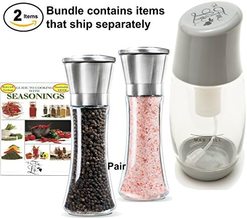 Ideal Kitchen Bundle Olive Oil Sprayer Mister (Grey) + Ceramic Adjustable Head Salt &amp; Pepper Grinders (Tall Pair)