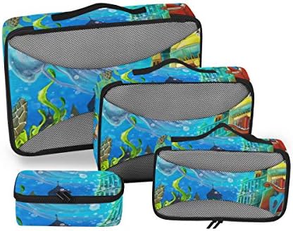 海 動物 かわいい トラベルポーチ アレンジケース ４点セット 収納ポーチ 衣類 化粧品 小物 仕分け