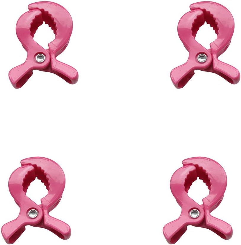 Fliyeong Premium 4PCS Stroller Pegs Pram Pegs Clips to Hook Muslin Covers and Toys, Car Seat Cover Clips Baby Blanket Clips Pink