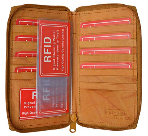 RFID CREDIT CARD HOLDER TALL WALLET ZIPPER NEW 4 COLORS!!!MARSHAL!!! (Tan)