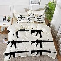 Yaoni Bedding - Duvet Cover Set,Black and White,Set of Guns Silhouette Military Army Rifles Shotgun Sniper Firearms Wea,Hypoallergenic Microfibre Duvet Cover Set 90" x 90" with 2 Pillowcase 20" x 26"