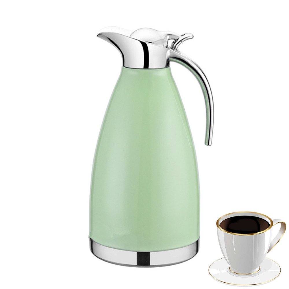 OnePine 2L/68 oz Stainless Steel Double Walled Vacuum Insulated Coffee Pot/Thermal Carafe,100% sealed hot and cold dual use，for Coffee,Tea,Milk,Beverage etc （Green）
