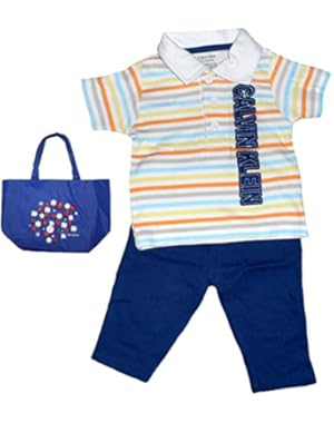 Calvin Klein Baby Boys' Striped Polo and Pants Set and Tote - 3 Piece Gift Set