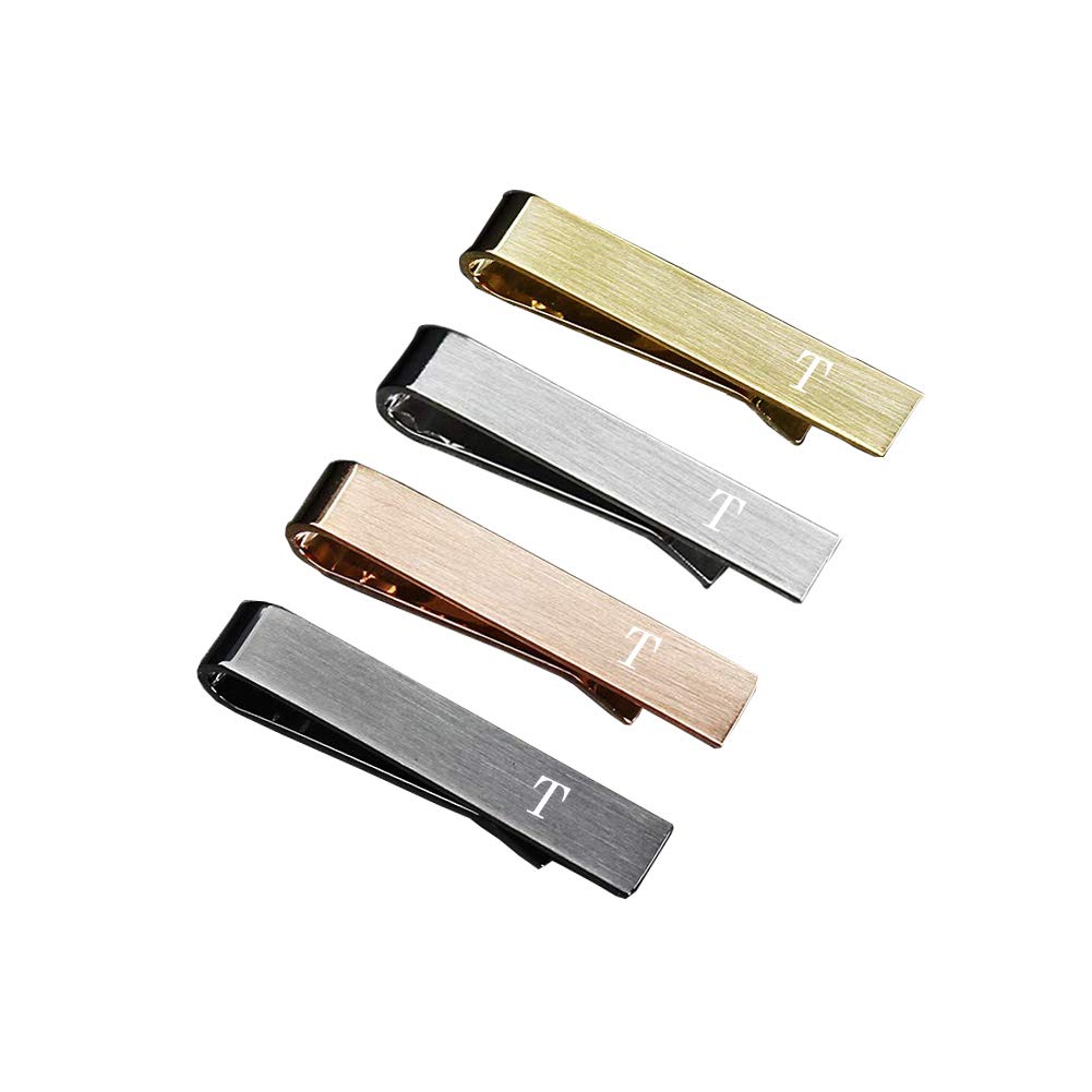 HAWSON 1.5 Inch Initial Tie Clips for Men Personalized Letter Tie Bar 4Pcs Tie Pin Set Gold, Rose Gold, Black, Silver Tie Clip, brass, letter