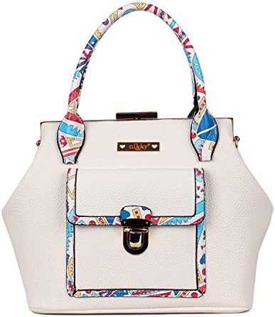 Women's Doctor Style Shoulder Bag, [Blue] Multi Colored Print Design Detail (White)