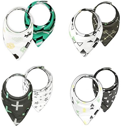 BabybyL Reversible and Waterproof 4-Pack Baby Bandana Drool Bibs for Drooling and Teething, Hypoallergenic Organic Cotton, Super Absorbent, Bib for Boys and Girls, Toddler, Baby Shower Set, Unisex