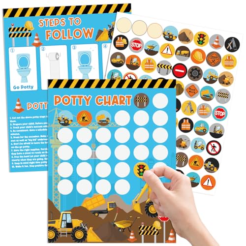 Adecortalk 19 Pcs Construction Potty Training Chart & 432 Construction Stickers Potty Training Rewards for Toddlers Boys Girls Potty Chart Potty Training Sticker Chart Potty Training Chart
