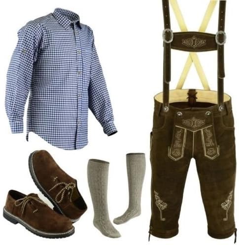 TRENDS Mens Oktoberfest Trachten Lederhosen Bundhosen Costume Brown 4 Pc Complete Set