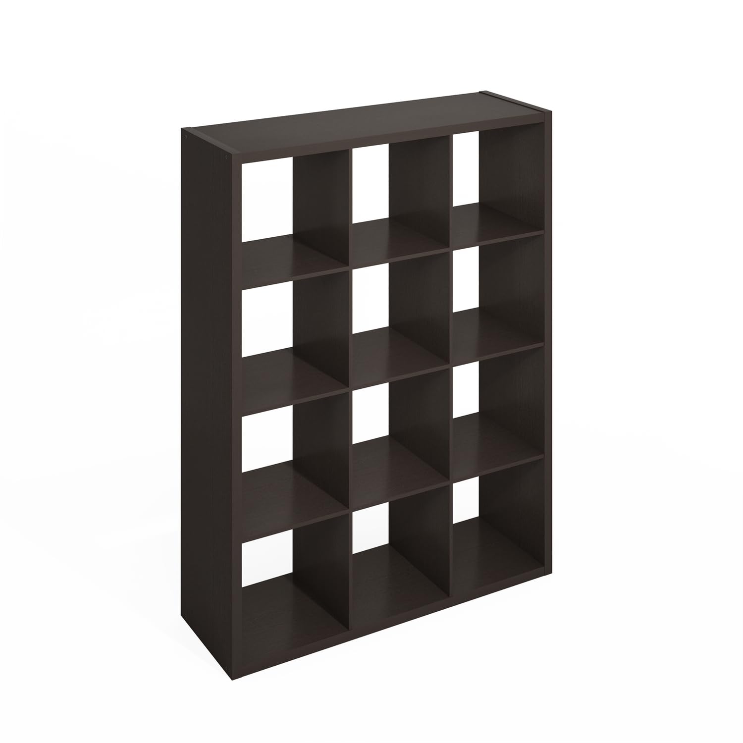 Photo 1 of Furinno Simple Open Back Cube Storage Organizer, Standing Shelf, 12-Cube, Black Dark Oak