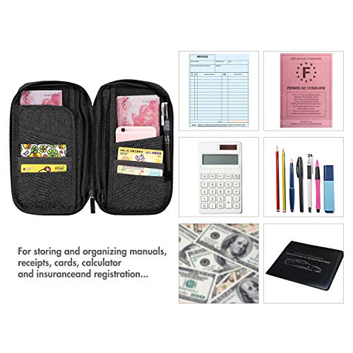 UBAYMAX Glove Box Console Organizer with 12 Pockets, Zipper Car Vehicle OCD Document Holder Case Armrest Storage Wallet for Owners Manual Car Registration Insurance Card Tire Gauge Changes (Black)