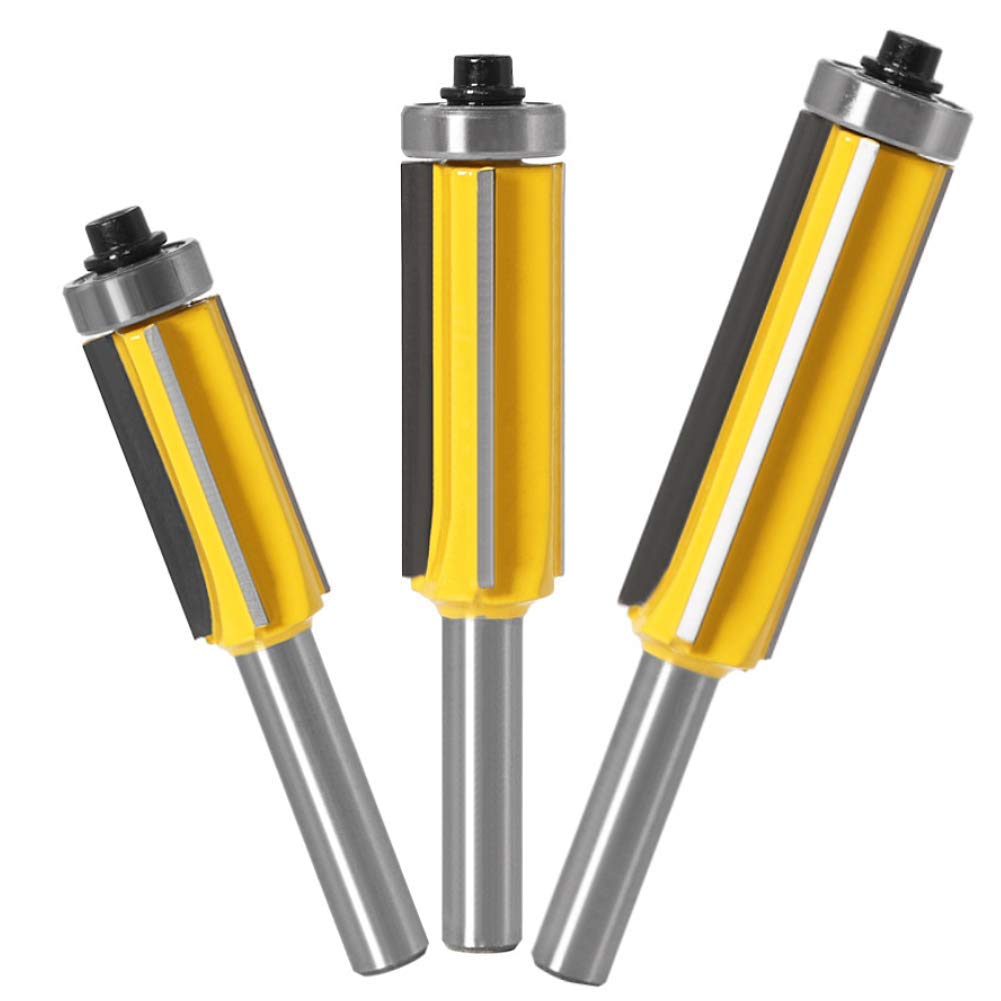 WSOOX 8mm Shank Flush Trim Router Bit with Top Bearing, Premium Carbide 4 Flutes Trimming Milling Cutter