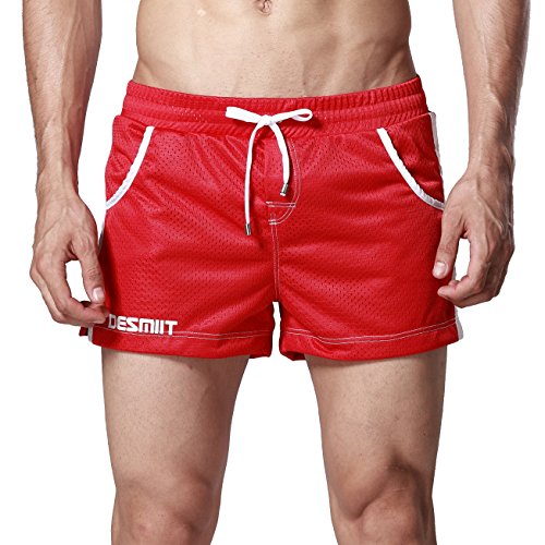 DESMIIT Men's Mesh Pocket Short Red US Medium Asia XL Waist:33