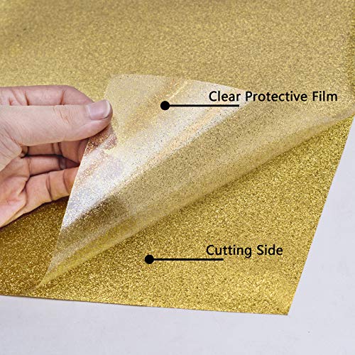 Gold Glitter Heat Transfer Vinyl Roll 12in x 10ft, Gold Glitter Iron on HTV Vinyl for Shirts