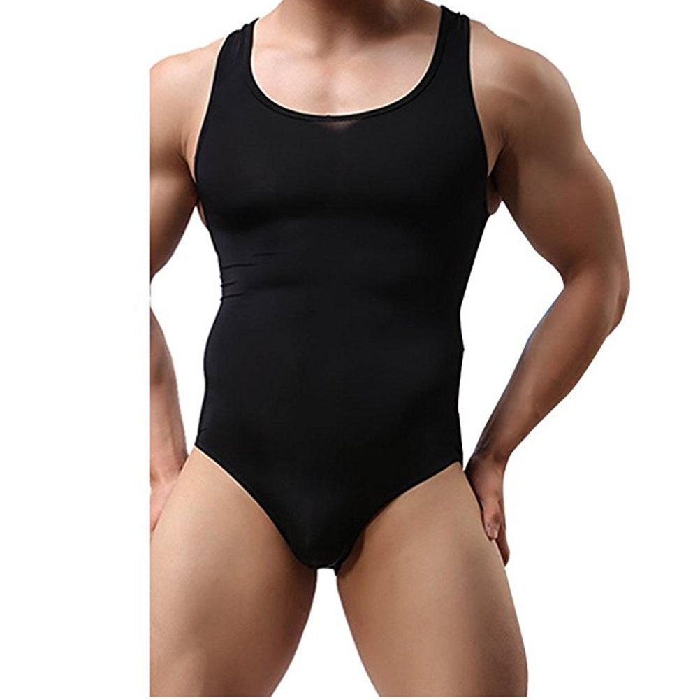 IGIG Men's Lingerie Jockstrap Thongs Bodysuit Bodybuilding Leotard Tops with Soft Mesh