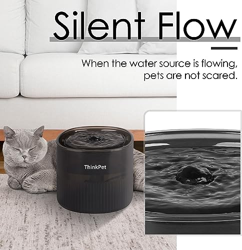 ThinkPet Cat Water Fountain with Quiet Pump | Automatic Pet Drinking Fountain with 3 Replacement Filters | 60oz/1.8L Cat Water Dispenser - Black