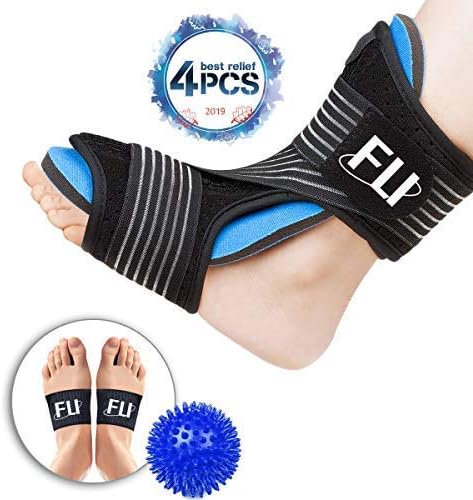 Plantar Fasciitis Night Splint for Effective Relief from Plantar Fasciitis Pain, Heel Spur, Arch Foot Pain, Foot Drop Orthotic Brace for Sleep Support with Hard Spiky Massage Ball & Arch Support Brace
