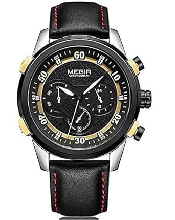 Gmarks Megir Elegant Design Analog Chronograph Sports Series Genuine Leather Strap Watch -2067